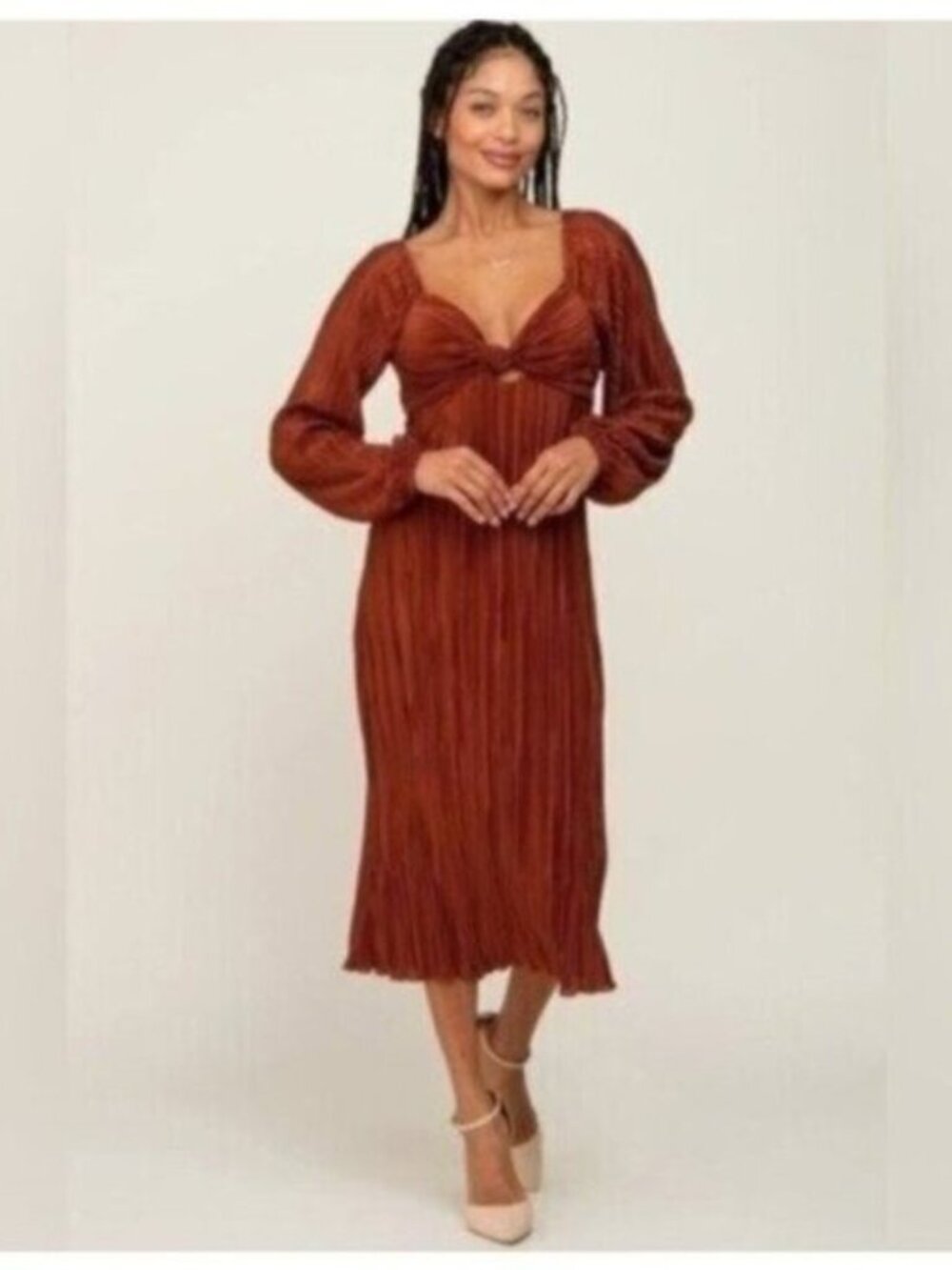 Baltic Born Neutral Open Back Maxi Dress Feminine Chic Stretch Sweetheart Neck